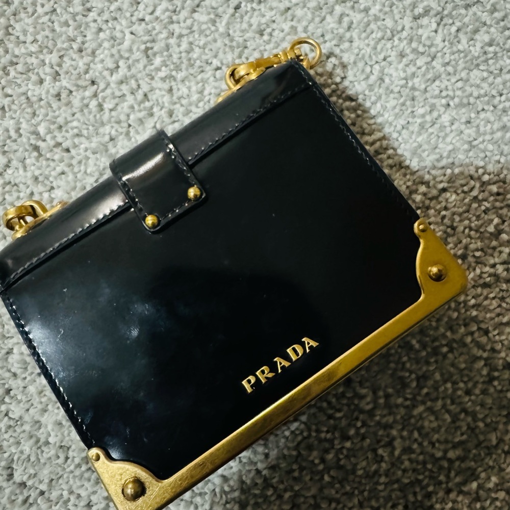 Authentic PRADA vintage mini black leather chain bag